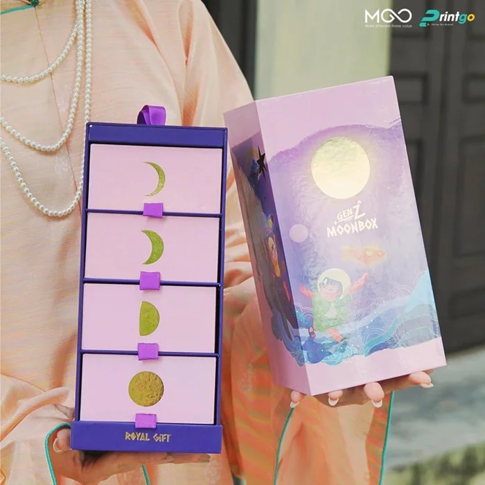 In hộp bánh trung thu hộp rút 4 ngăn đứng Trạm Nguyệt 