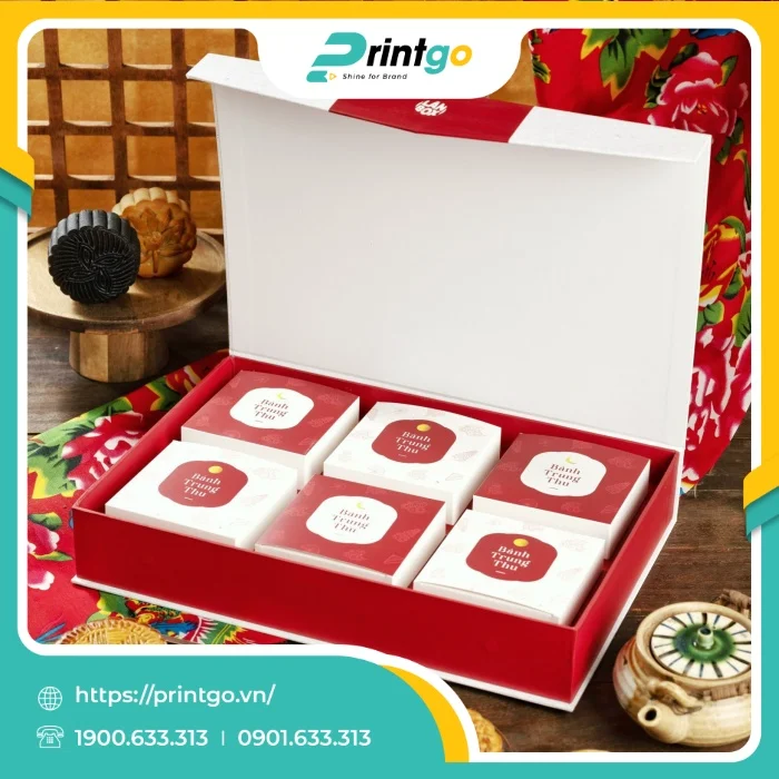 In hộp cứng trung thu 6 bánh nắp lật nam châm 