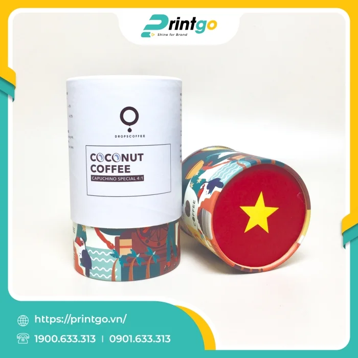 In hộp trụ tròn đựng cà phê hòa tan