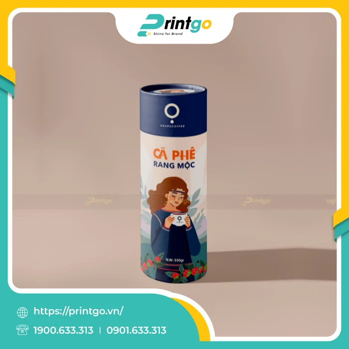 In hộp giấy tròn đựng cà phê rang mộc 500g