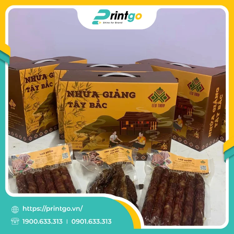 In hộp carton sóng quai xách thịt gác bếp Lèo Thúy