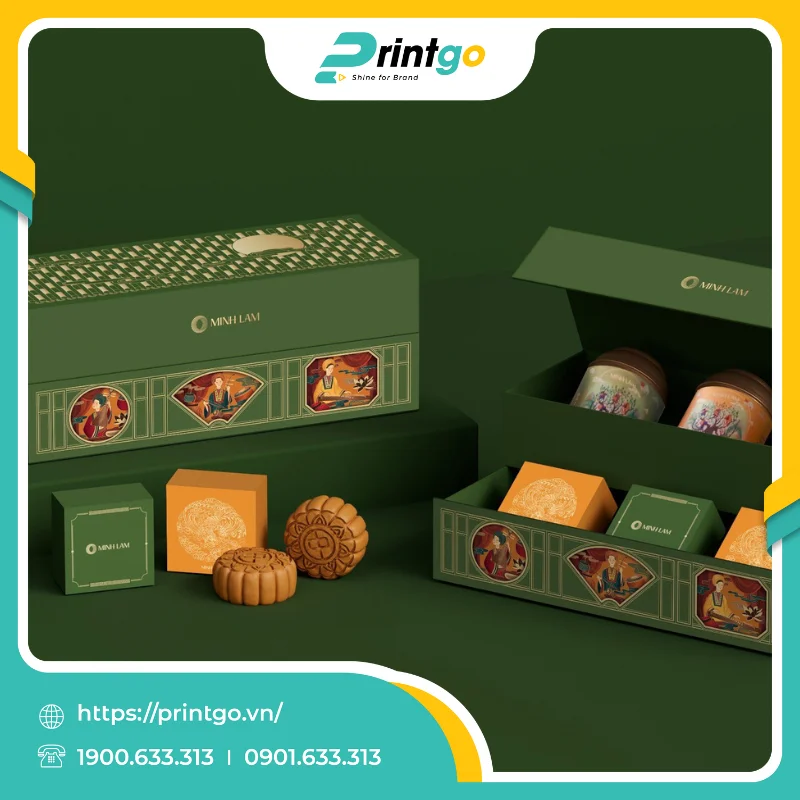 In hộp 2 tầng nam châm cạnh đựng bánh trung thu Minh Lam