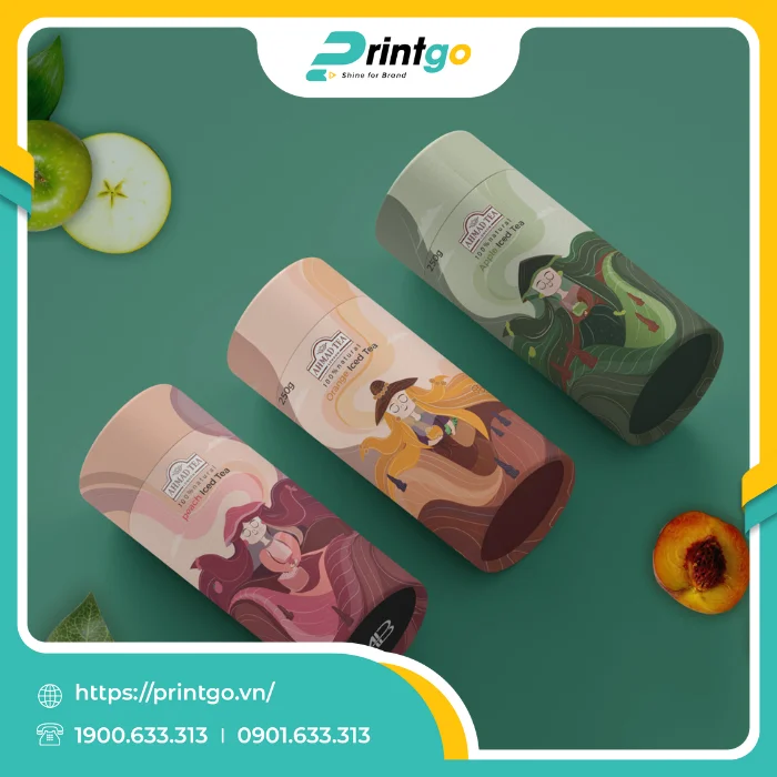 In hộp giấy trụ tròn đựng trà