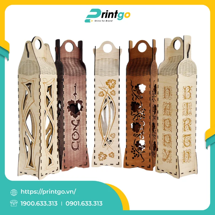 In hộp gỗ đựng rượu có quai xách