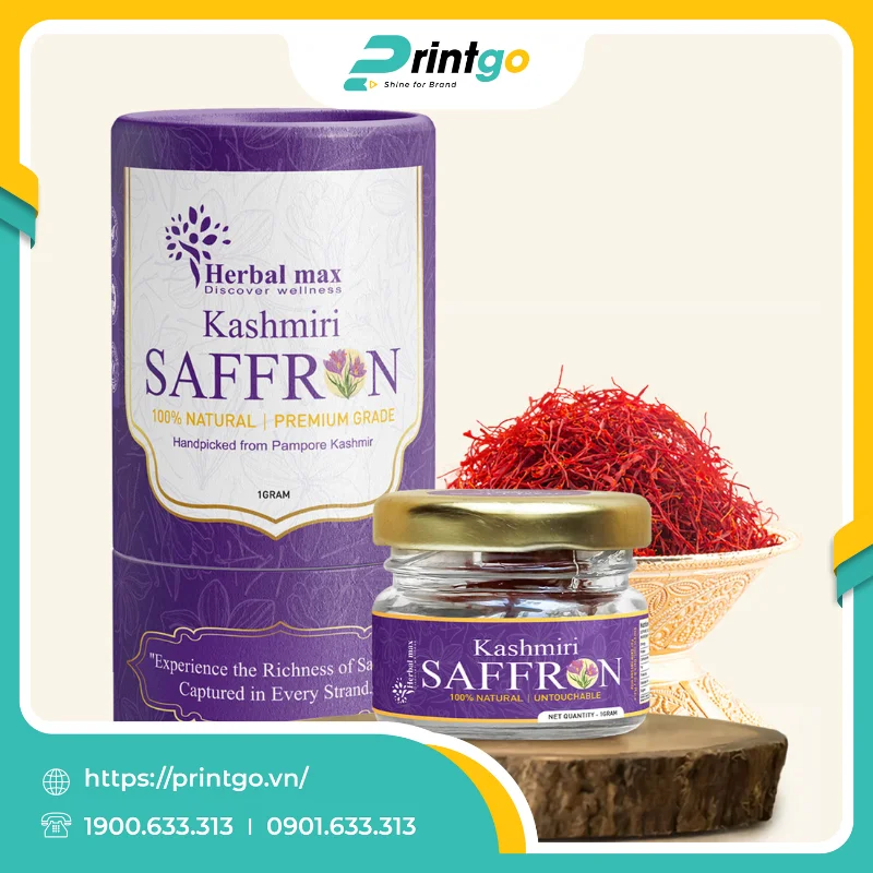 In hộp trụ tròn đựng saffron cao cấp