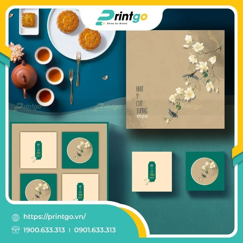 In hộp âm dương có đai đựng 4 bánh trung thu 200g