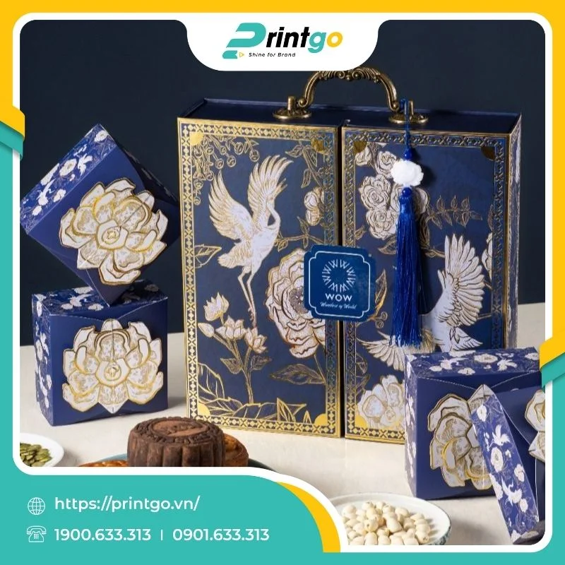 In hộp cánh bướm có quai xách đựng 4 bánh trung thu 
