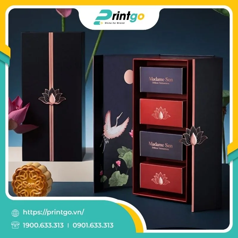 In hộp nắp mở cánh bướm đựng 4 bánh trung thu