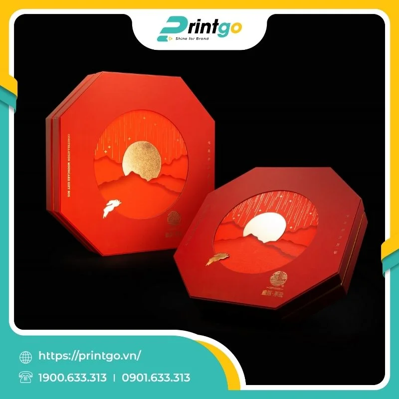 In hộp âm dương bát giác đựng 4 bánh trung thu 