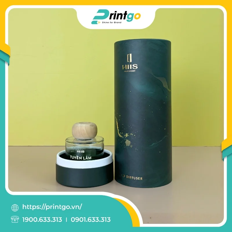 In hộp trụ tròn đựng tinh dầu HIIS
