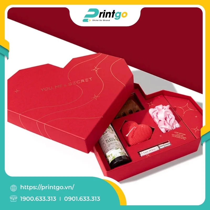 In hộp cứng trái tim âm dương đựng quà 14/2 