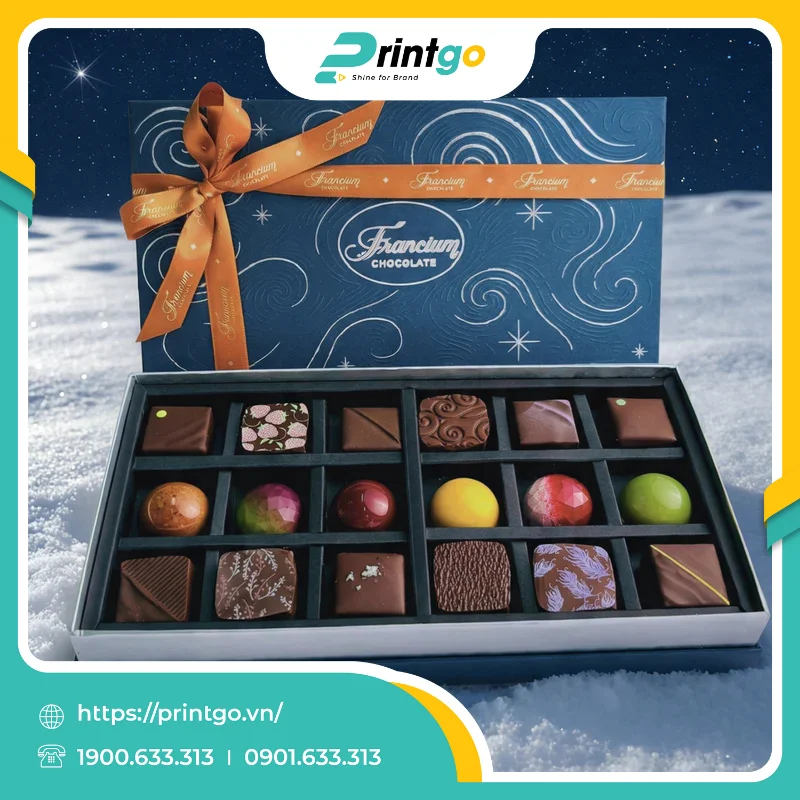 In hộp âm dương có thành đựng socola Francium Chocolate