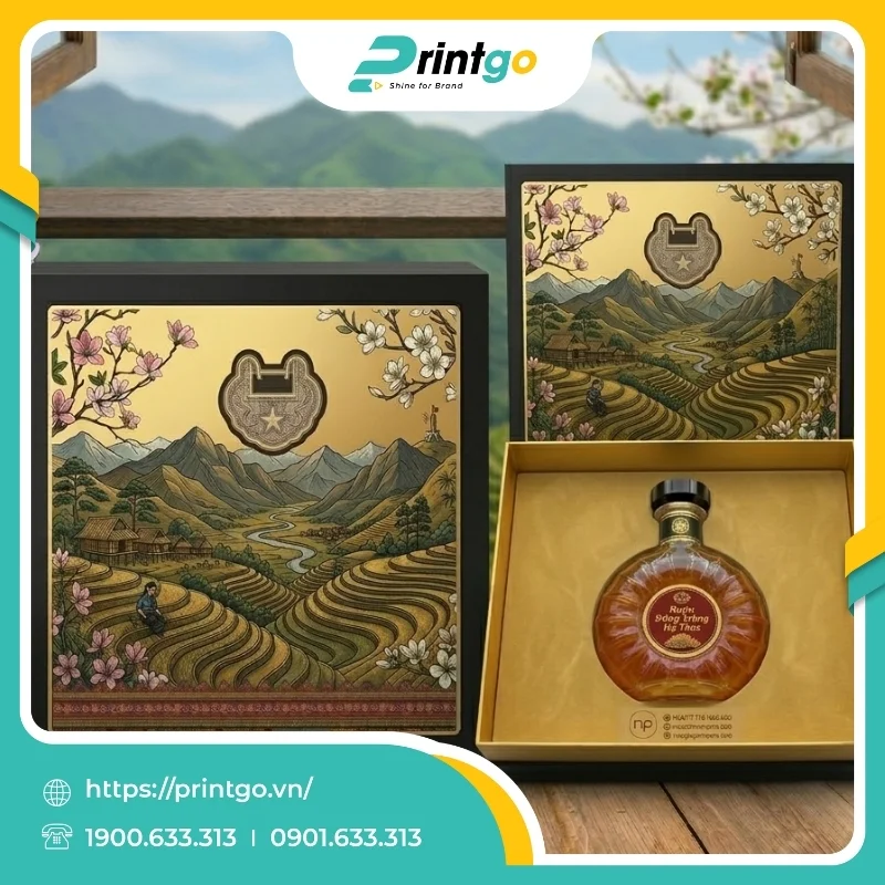 In hộp âm dương đựng rượu Đông trùng hạ thảo đặc sản Điện Biên