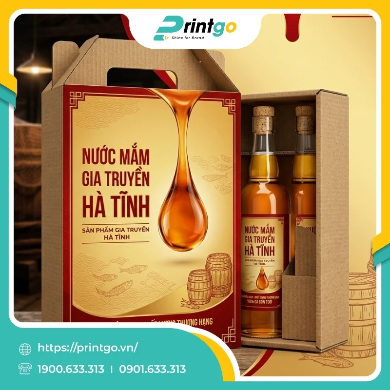 In hộp carton đựng nước mắm Kỳ Phú sản phẩm OCOP Hà Tĩnh 