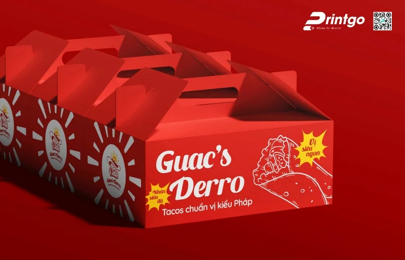 In hộp carton sóng quai xách đựng đồ ăn Guac's Derro chắc chắn