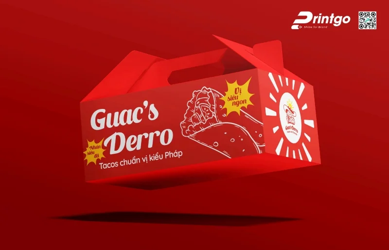 In hộp carton sóng quai xách đựng đồ ăn Guac's Derro chỉn chu