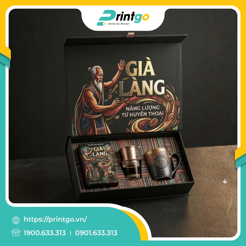 In hộp giấy cao cấp đựng cà phê hòa tan Đen Già Làng