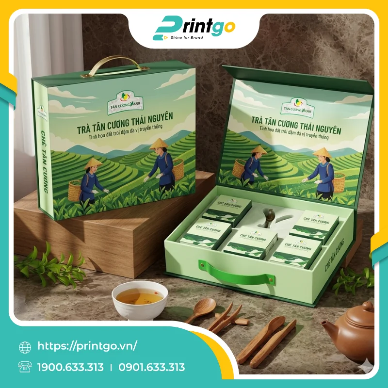 In hộp giấy cao cấp đựng sản phẩm OCOP trà Tân Cương Thái Nguyên