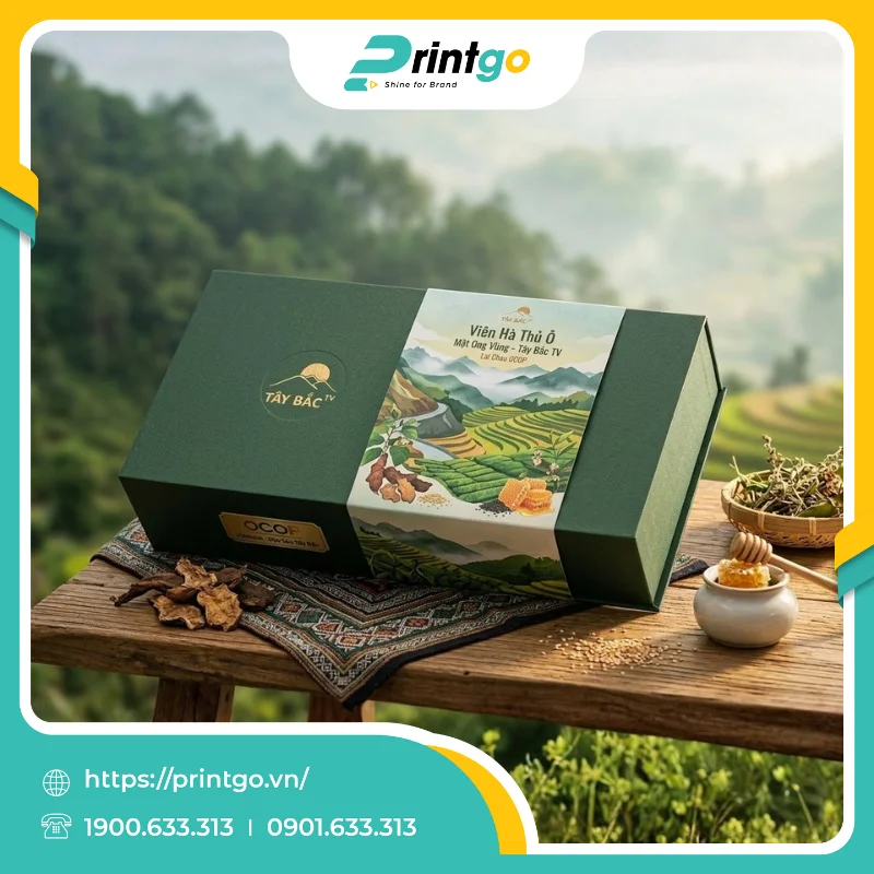 In hộp nam châm đựng sản phẩm địa phương Viên Hà Thủ Ô mật ong vừng Lai Châu