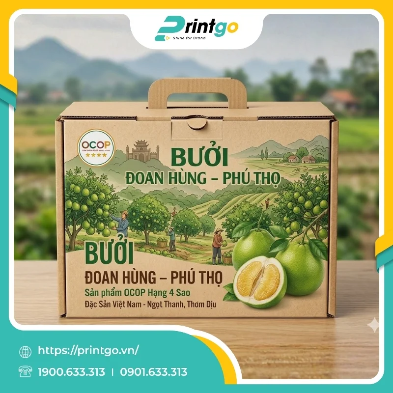 In hộp sóng quai xách đựng bưởi Đoan Hùng nông sản Phú Thọ