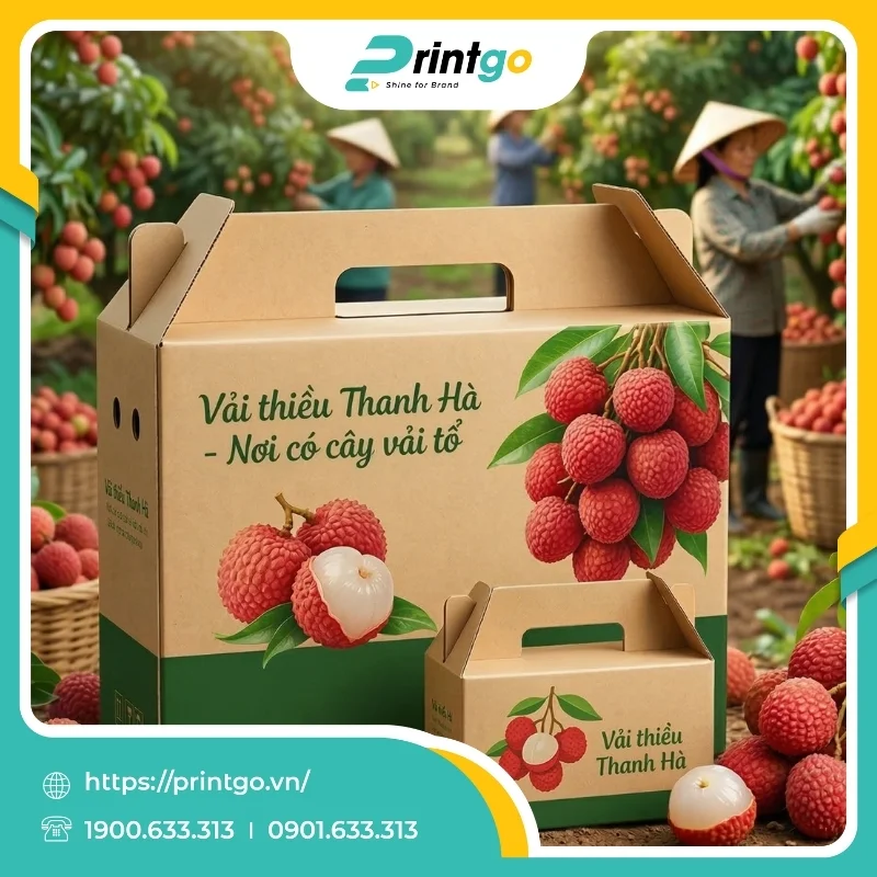 In hộp sóng quai xách đựng vải thiều Thanh Hà nông sản Hải Dương 