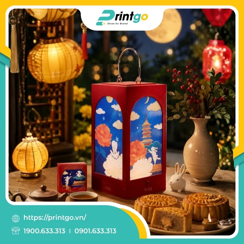In hộp quai xách đựng bánh trung thu 200g