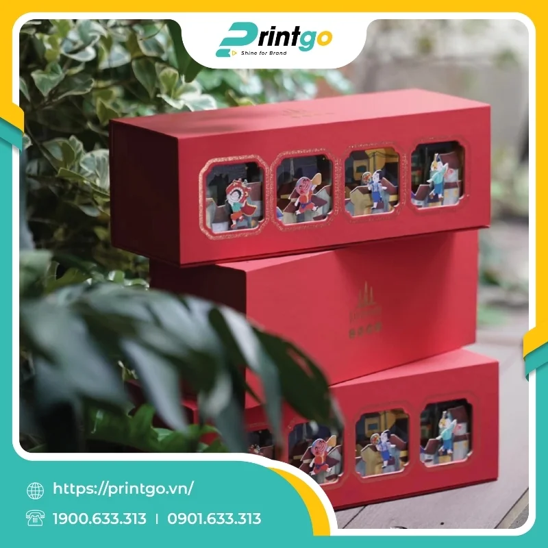 In hộp trung thu popup 3D đựng 4 bánh 