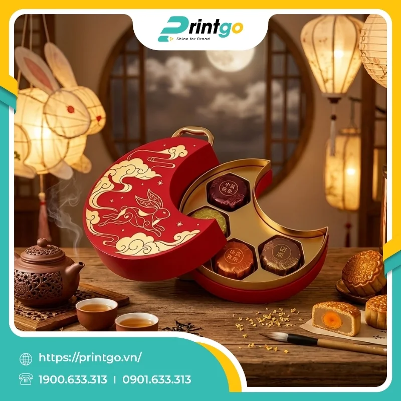 In hộp trung thu quai xách đựng 4 bánh 250g 