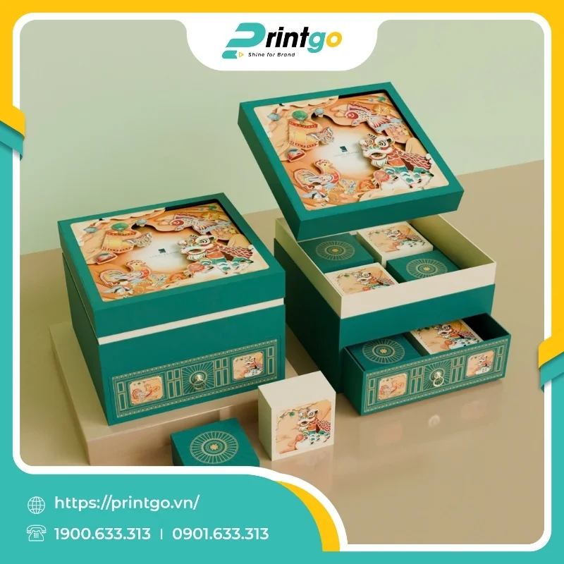  In hộp 2 tầng popup 3D đựng bánh trung thu Lân Hội Cát Tường