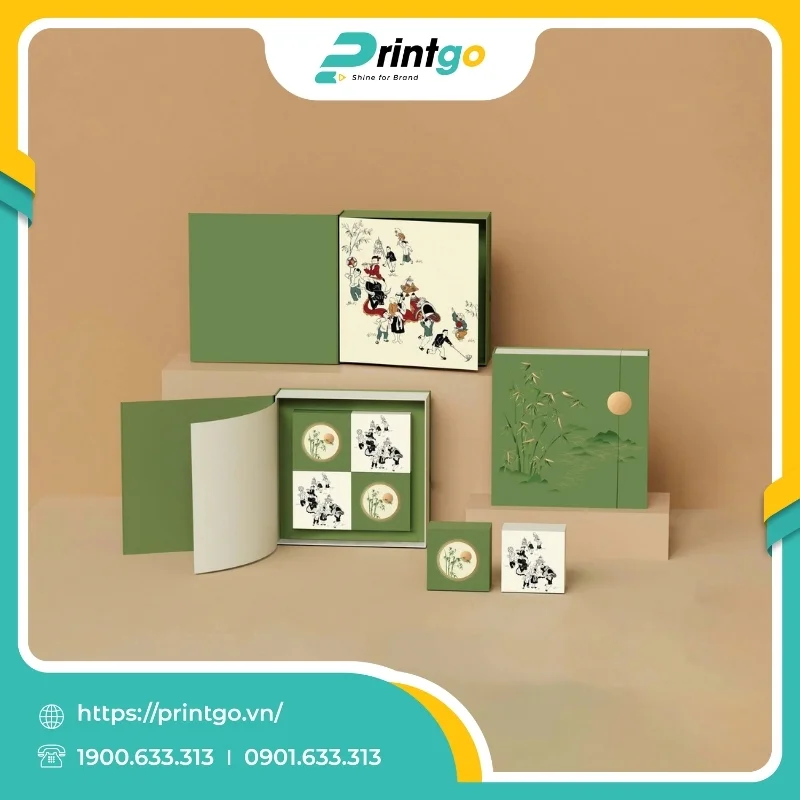 In hộp carton nam châm đựng 4 bánh trung thu Thanh Trúc 