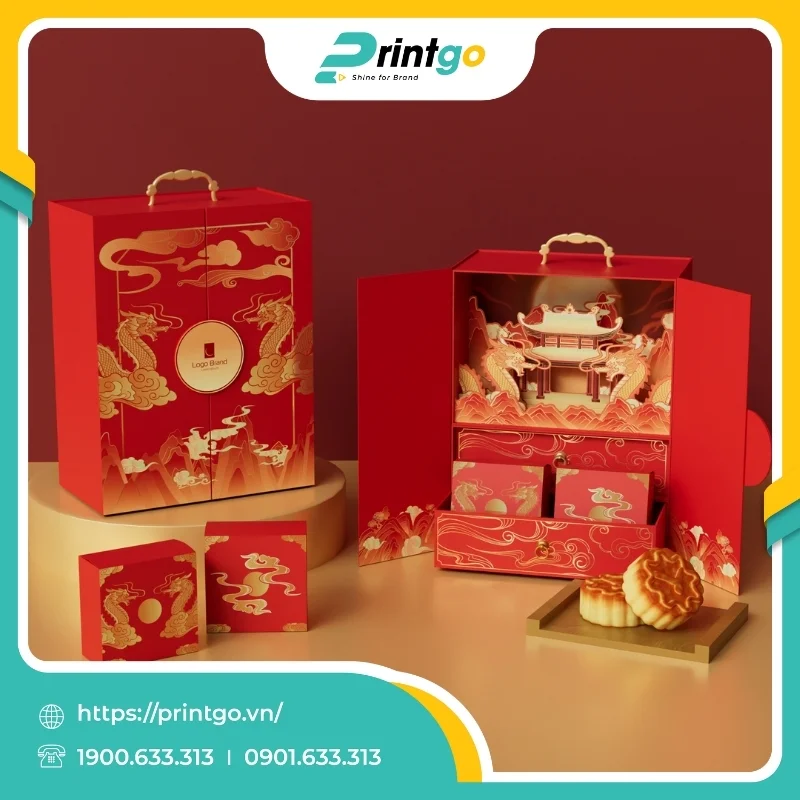 In hộp trung thu popup 3D Lưỡng Long Thưởng Nguyệt 