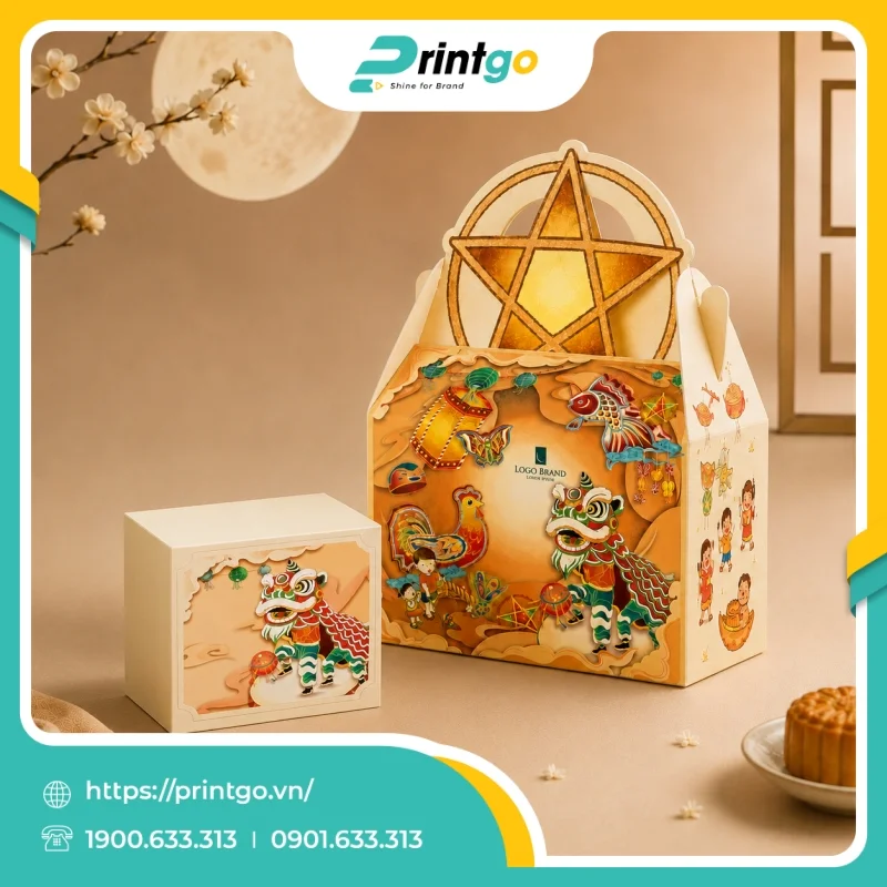 In hộp giấy mềm quai xách đựng bánh trung thu