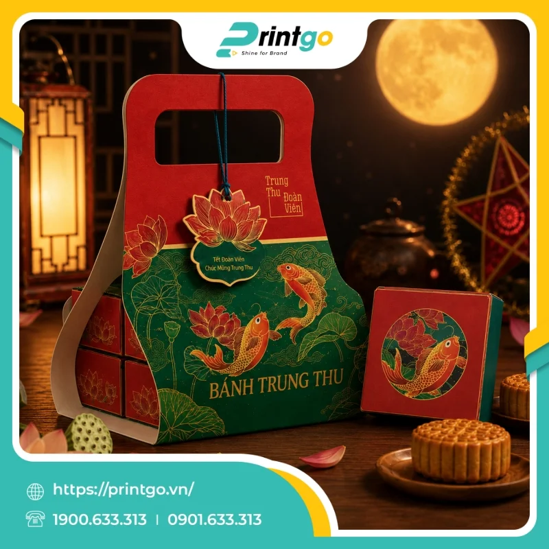 In hộp mềm đựng 4 bánh trung thu có quai xách