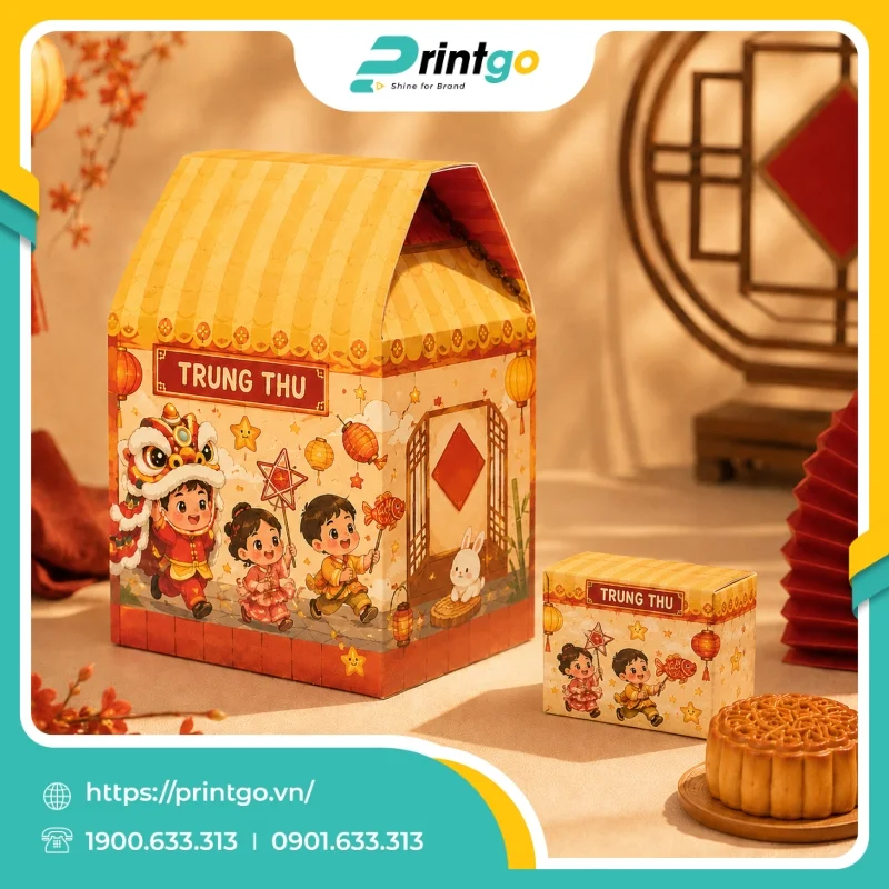 In hộp mềm đựng bánh trung thu hình ngôi nhà
