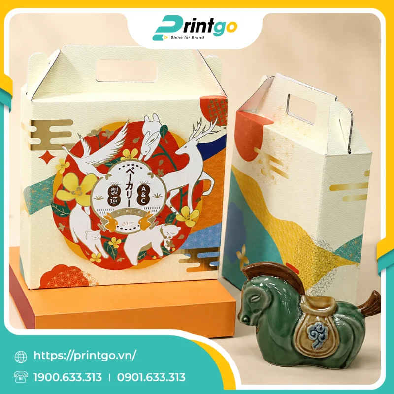 In hộp carton sóng có quai xách đựng bánh trung thu