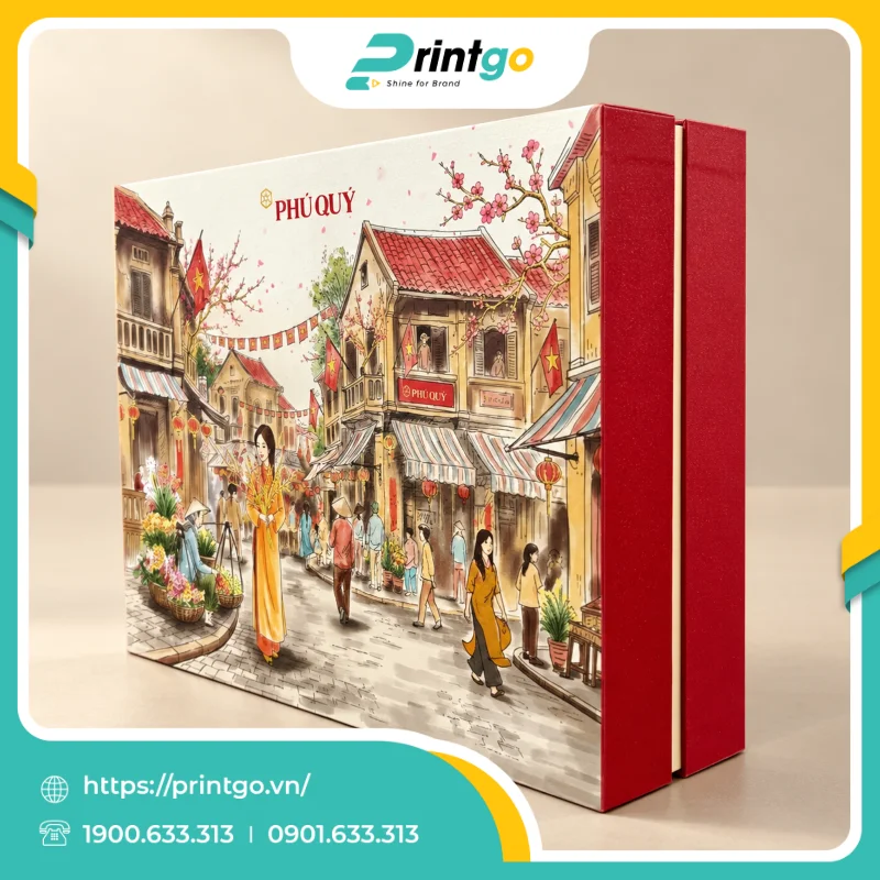In hộp quà Tết cán màng tơ tằm cao cấp