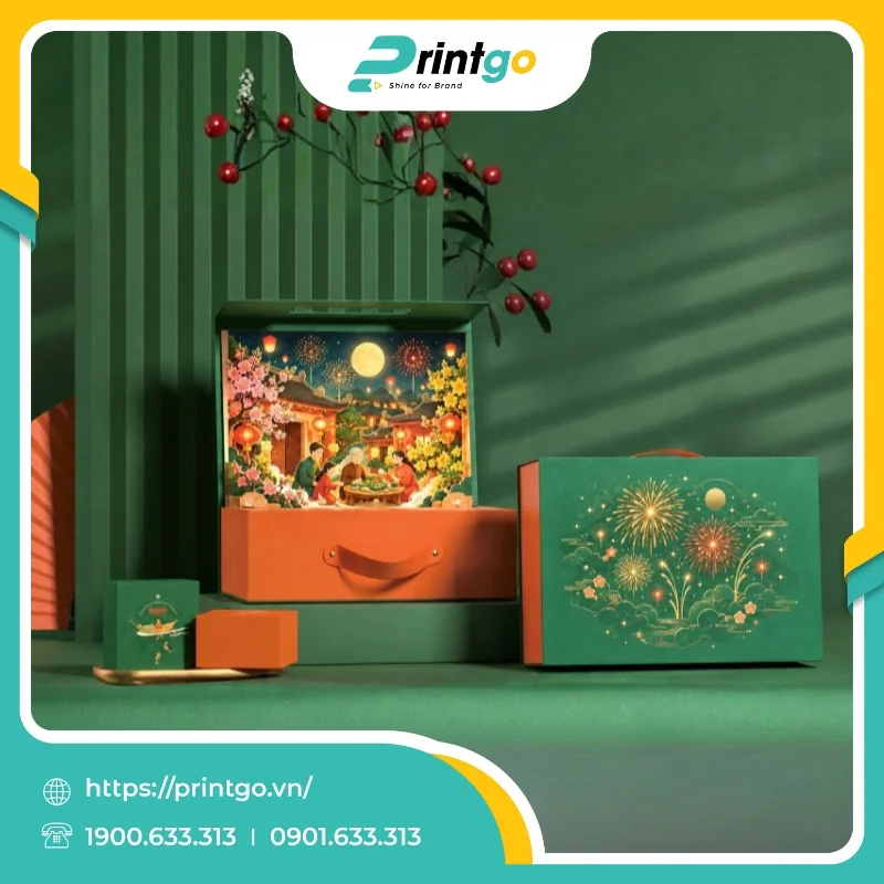 In hộp cứng nắp lật nam châm popup 3D có quai xách