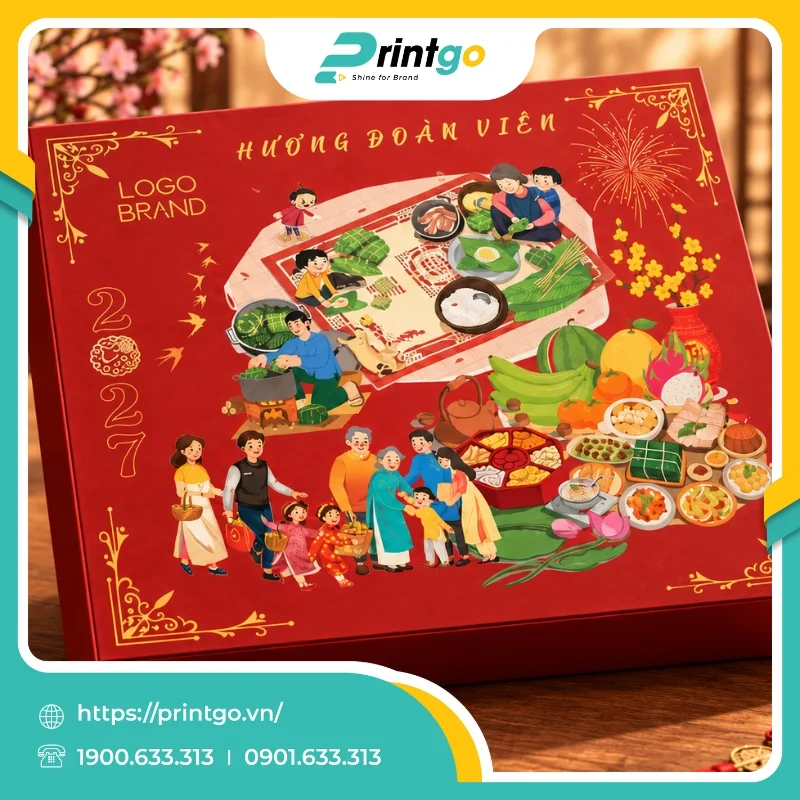 In hộp quà Tết nắp lật nam châm Hương Đoàn Viên