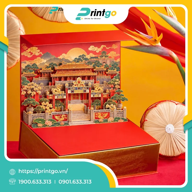 In hộp quà Tết nắp lật nam châm popup 3D ấn tượng