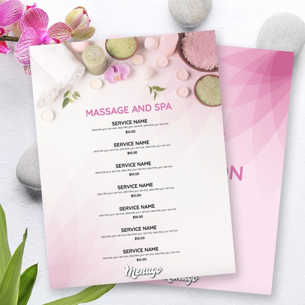 Thiết kế cho menu Spa của bạn không chỉ là một sự lựa chọn tốt mà còn là một nét đặc biệt để thu hút sự chú ý của khách hàng. Kiểu dáng hiện đại, độc đáo và sang trọng sẽ giúp bạn tạo dựng uy tín cho Spa của mình. 