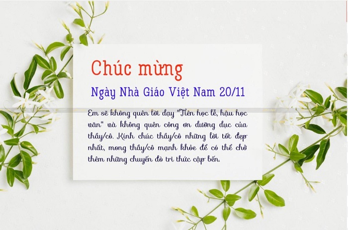 Mẫu thiệp chúc mừng ngày nhà giáo Việt Nam đẹp