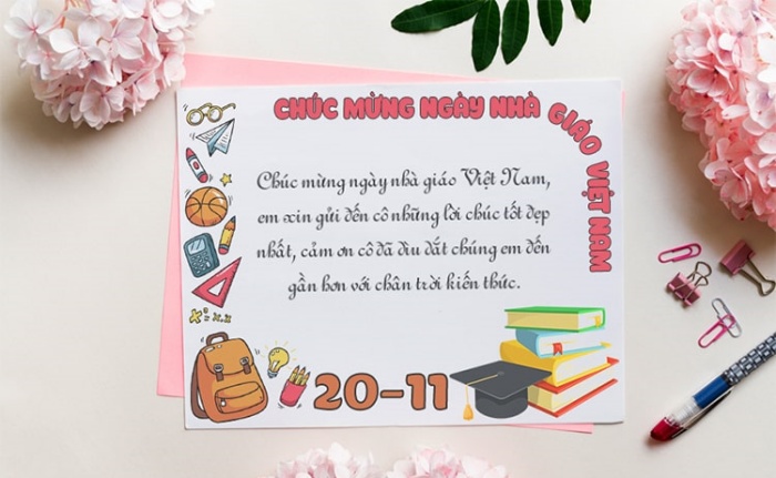 Chào mừng ngày Nhà giáo Việt Nam 20/11, hãy gửi một thiệp chúc mừng ý nghĩa đến thầy cô giáo của bạn để tặng tình cảm và tri ân. Cùng xem hình ảnh thiệp chúc mừng 20/11 để tìm lời chúc thật ý nghĩa cho ngày lễ trọng đại này!