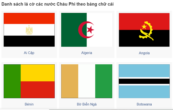 Danh sách cờ những nước Châu Phi theo gót trật tự chữ cái