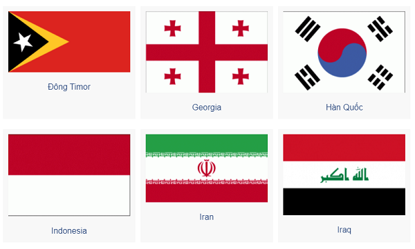 Danh sách cờ những nước Á Lục theo gót trật tự chữ cái