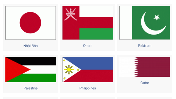 Danh sách cờ những nước Á Lục bám theo trật tự chữ cái