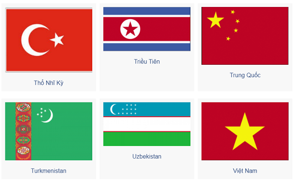 Danh sách cờ những nước Á Lục bám theo trật tự chữ cái