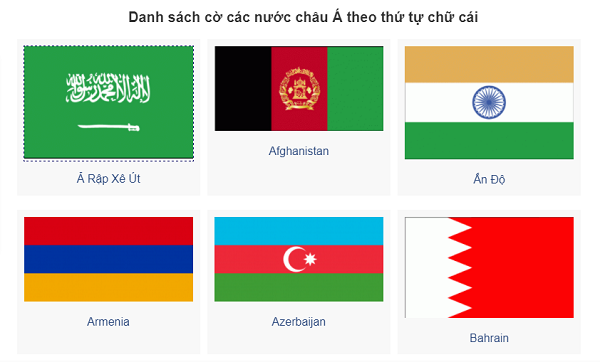 Danh sách cờ những nước Á Lục theo đòi trật tự chữ cái