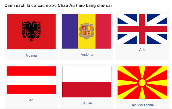 Danh sách cờ những nước Châu Âu bám theo trật tự chữ cái