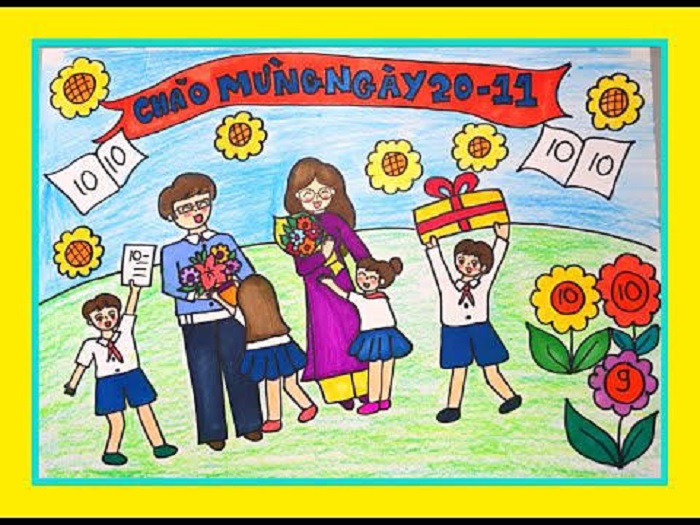 Vẽ tranh chủ đề 8  3 20  11 đơn giản  Tặng hoa cô giáo  YouTube
