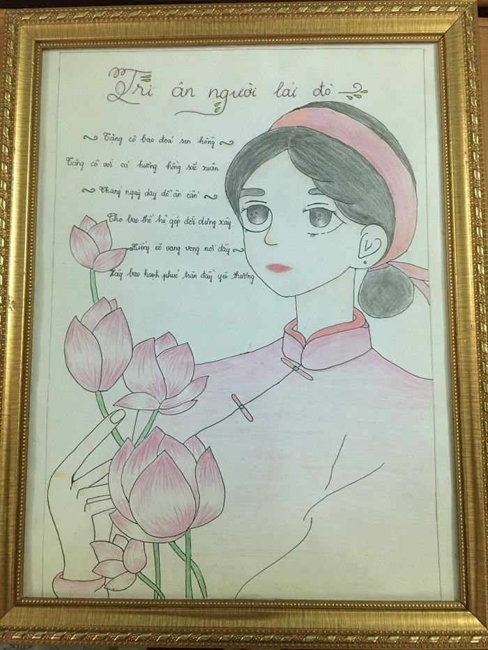 Cách vẽ tranh mĩ thuật lớp 8 Bài 9. Vẽ tranh lớp 8: Đề tài nhà giáo Việt  Nam 20-11. Đơn giản và đẹp nhất